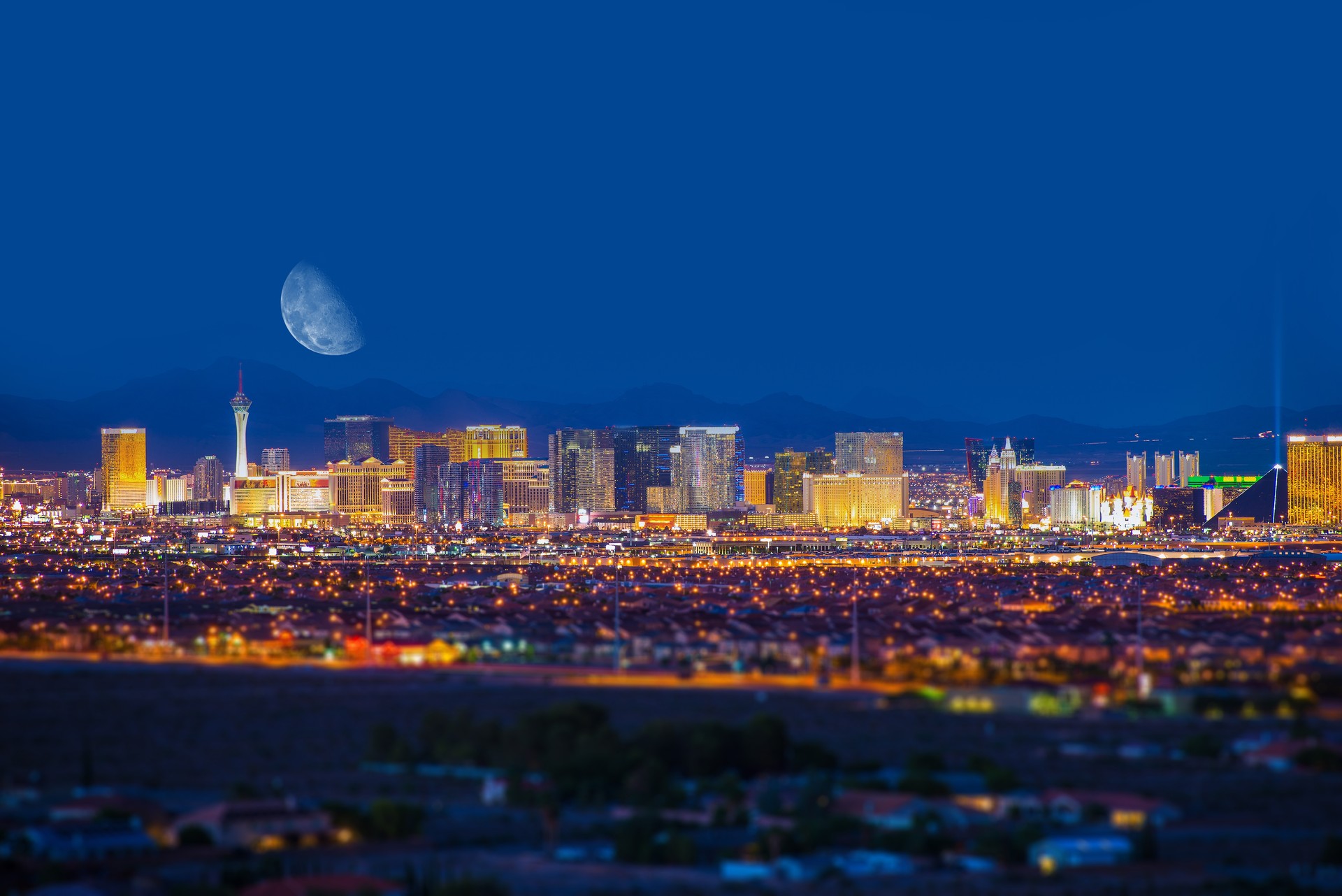 Las Vegas Strip and Moon